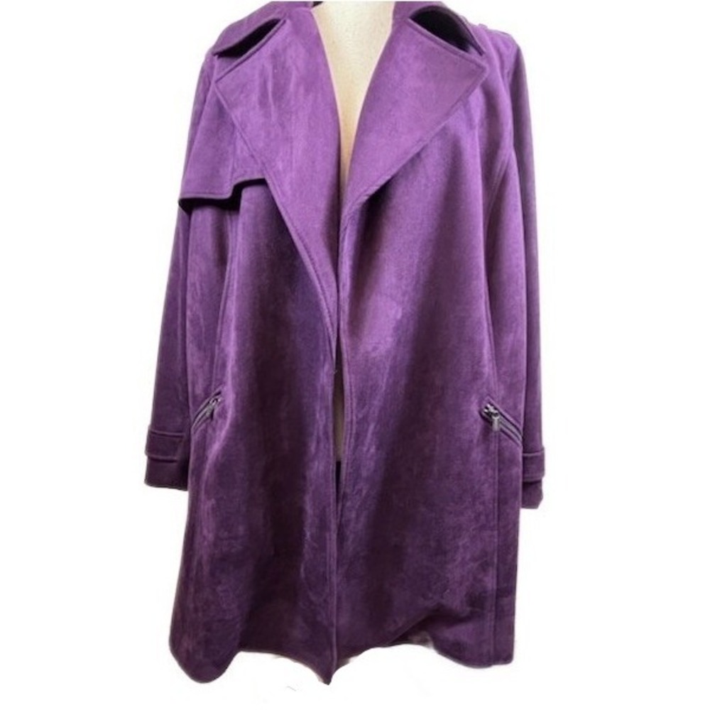 Calvin Klein Women's Size 16W Suede-Look Purple Trench Coat Jacket